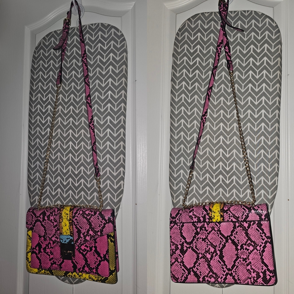 Stylish Pink and Yellow Snake Print Women's Bag